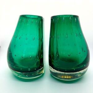 mcm‎ midcentury modern Carl Erickson controlled bubble green glass bookend set